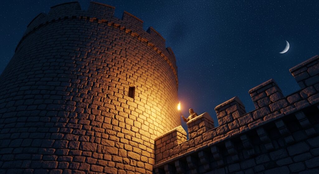 Muralla de fortaleza antigua representando la paz de Dios que guarda los pensamientos.