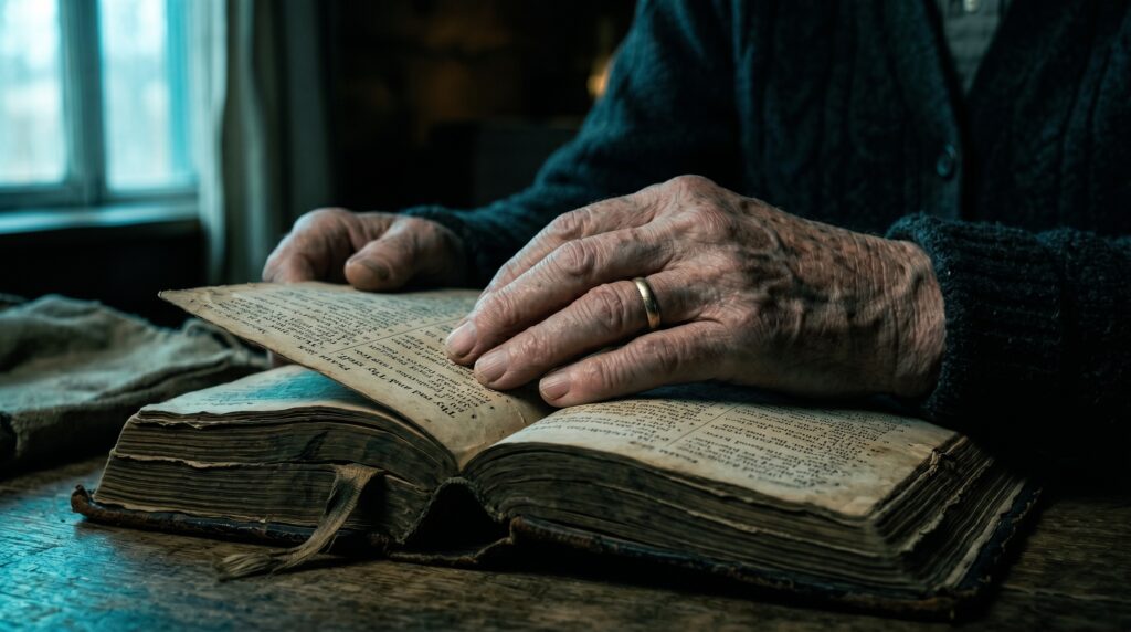 Manos de anciano sosteniendo Biblia con luz cálida, simbolizando protección contra el deterioro cognitivo.