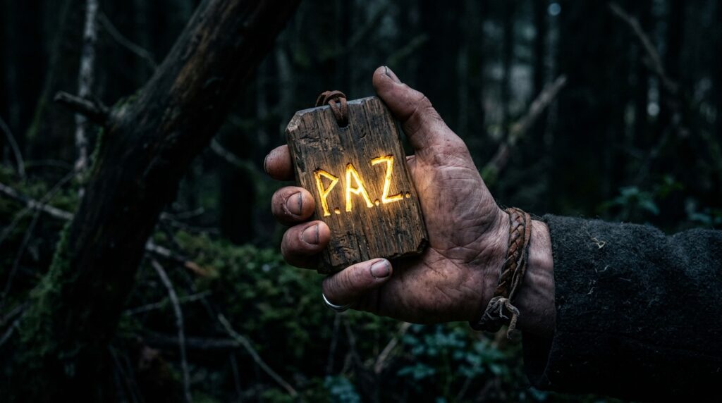 Acrósticos para la fe. Tabla de madera con el acróstico PAZ iluminado
