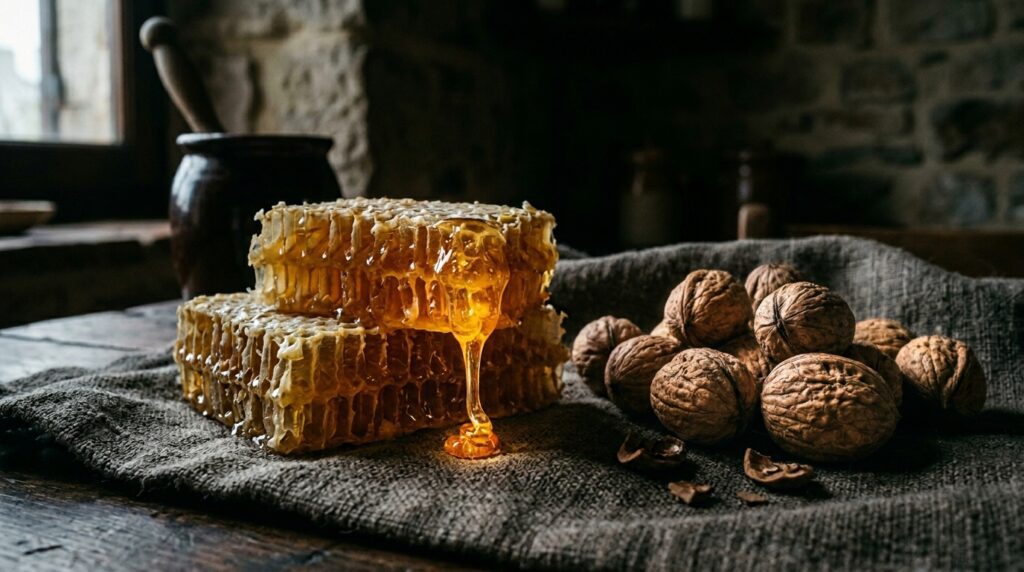 Miel y nueces como alimentos para la salud cognitiva según la Biblia.