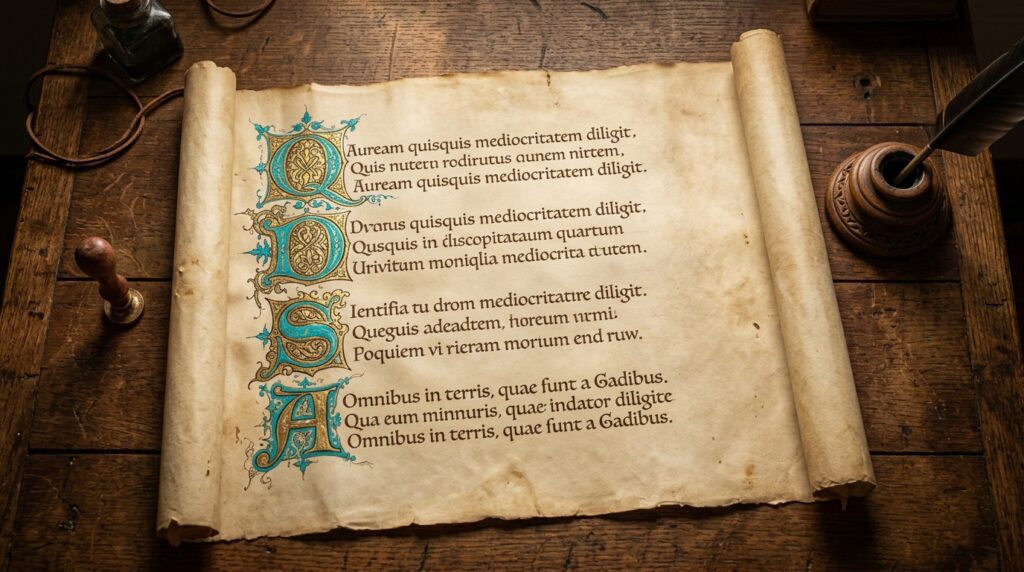 Pergamino antiguo con estructura de acróstico poético.