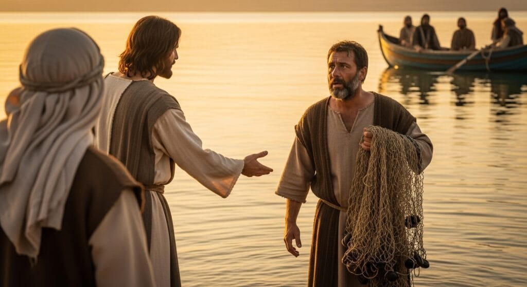 Jesús llama a Simón Pedro en el lago de Galilea