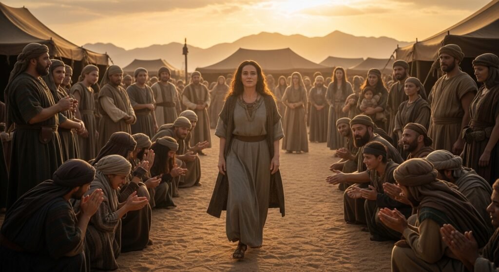 Mujeres del Antiguo Testamento: el pueblo de Israel esperando a Miriam durante su restauración