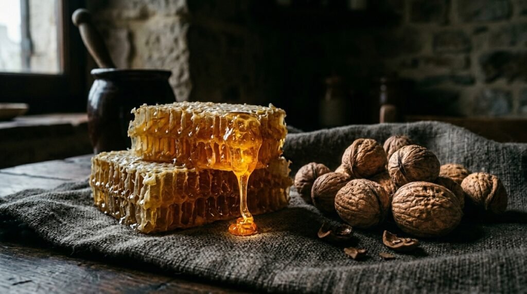 Miel y nueces como alimentos para la salud cognitiva según la Biblia.