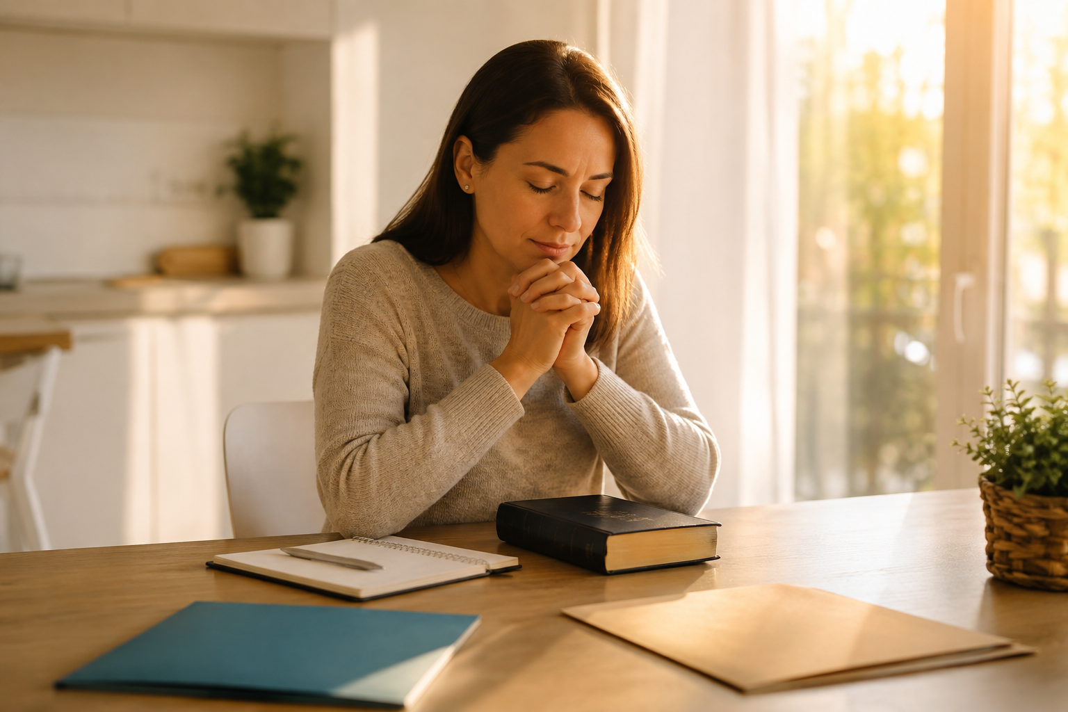 Mujer contemporánea pide sabiduría a Dios antes de tomar una decisión