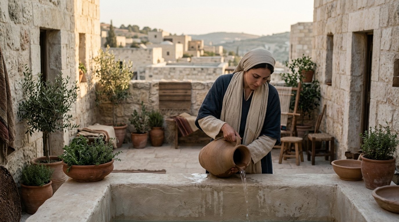 Betsabé en Jerusalén durante su purificación antes del encuentro con David