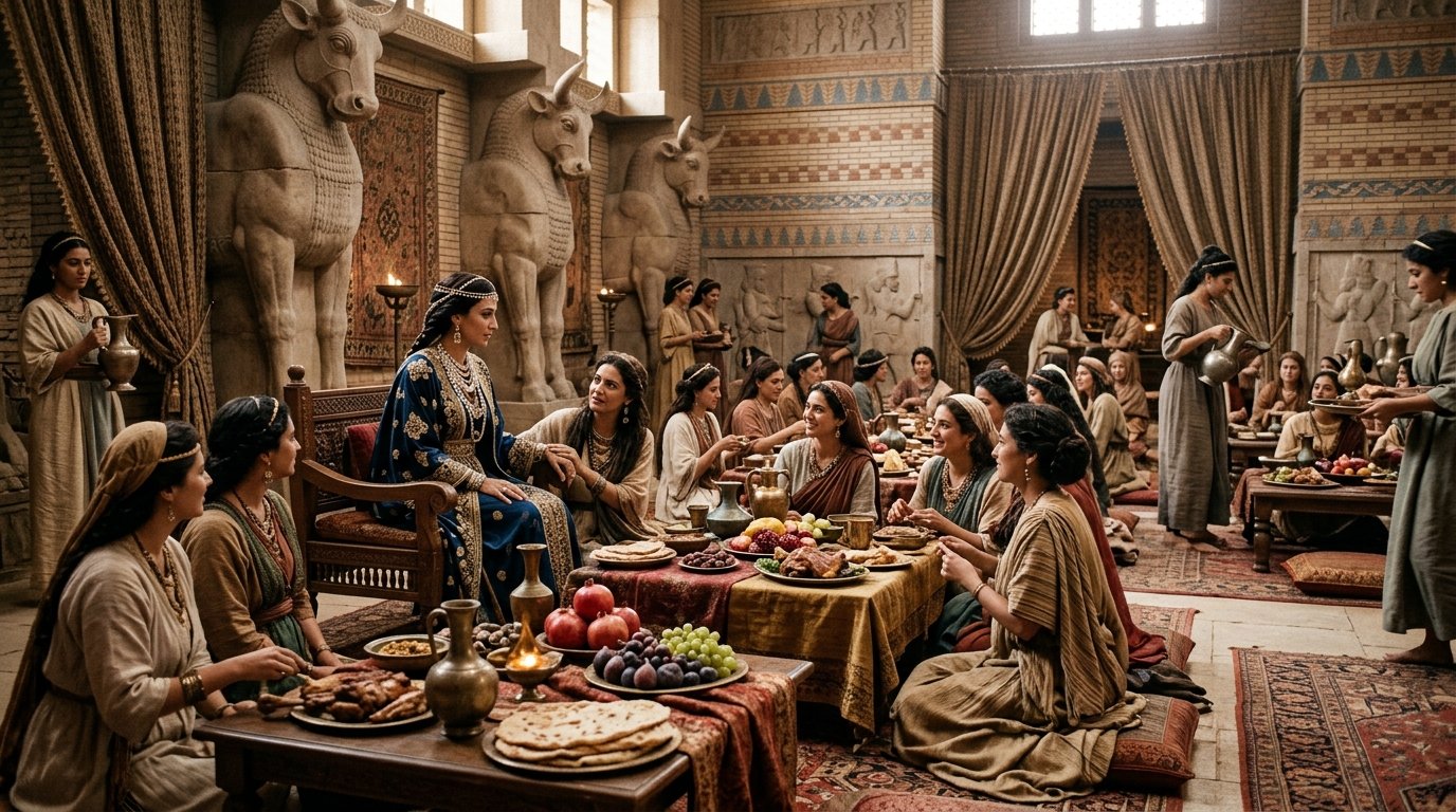 Vasti celebra un banquete para las mujeres en la casa real de Susa