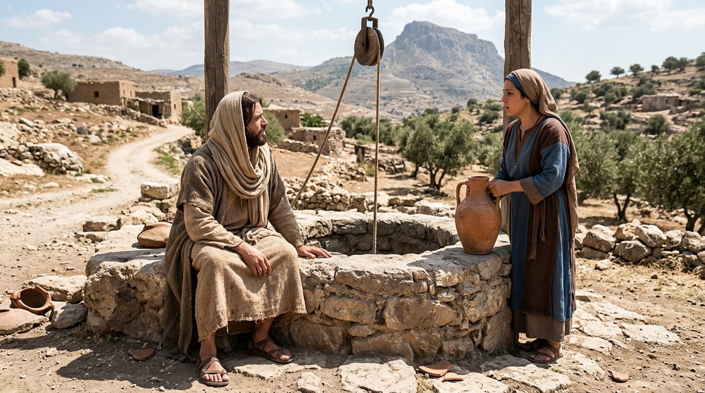 Jesús pide agua a la mujer samaritana junto al pozo de Jacob