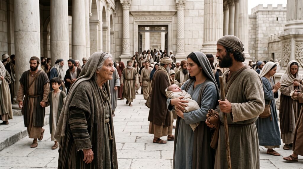 Ana la profetisa reconoce a Jesús durante su presentación en el Templo de Jerusalén