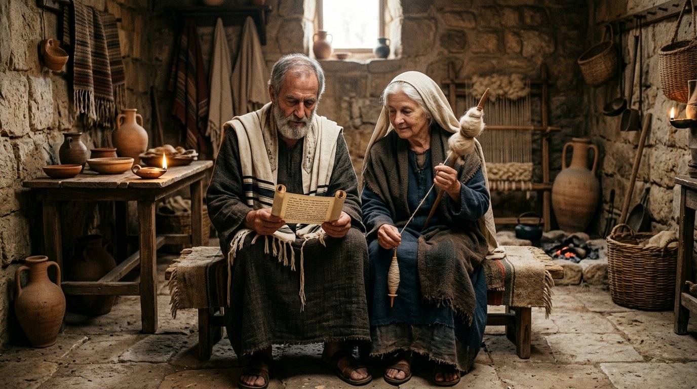 Isabel y Zacarías antes del nacimiento de Juan el Bautista