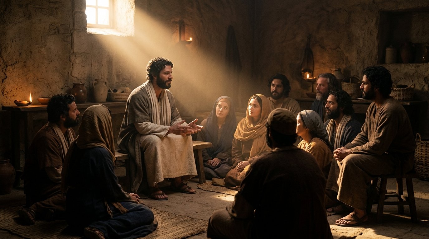 Jesús como «la luz del mundo» enseñando a sus discípulos según el Evangelio de Juan