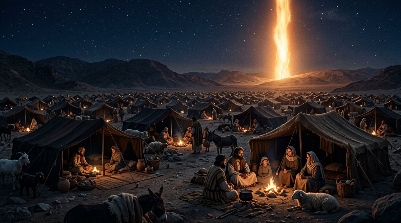 La columna de fuego guía al pueblo de Israel por el desierto durante el Éxodo