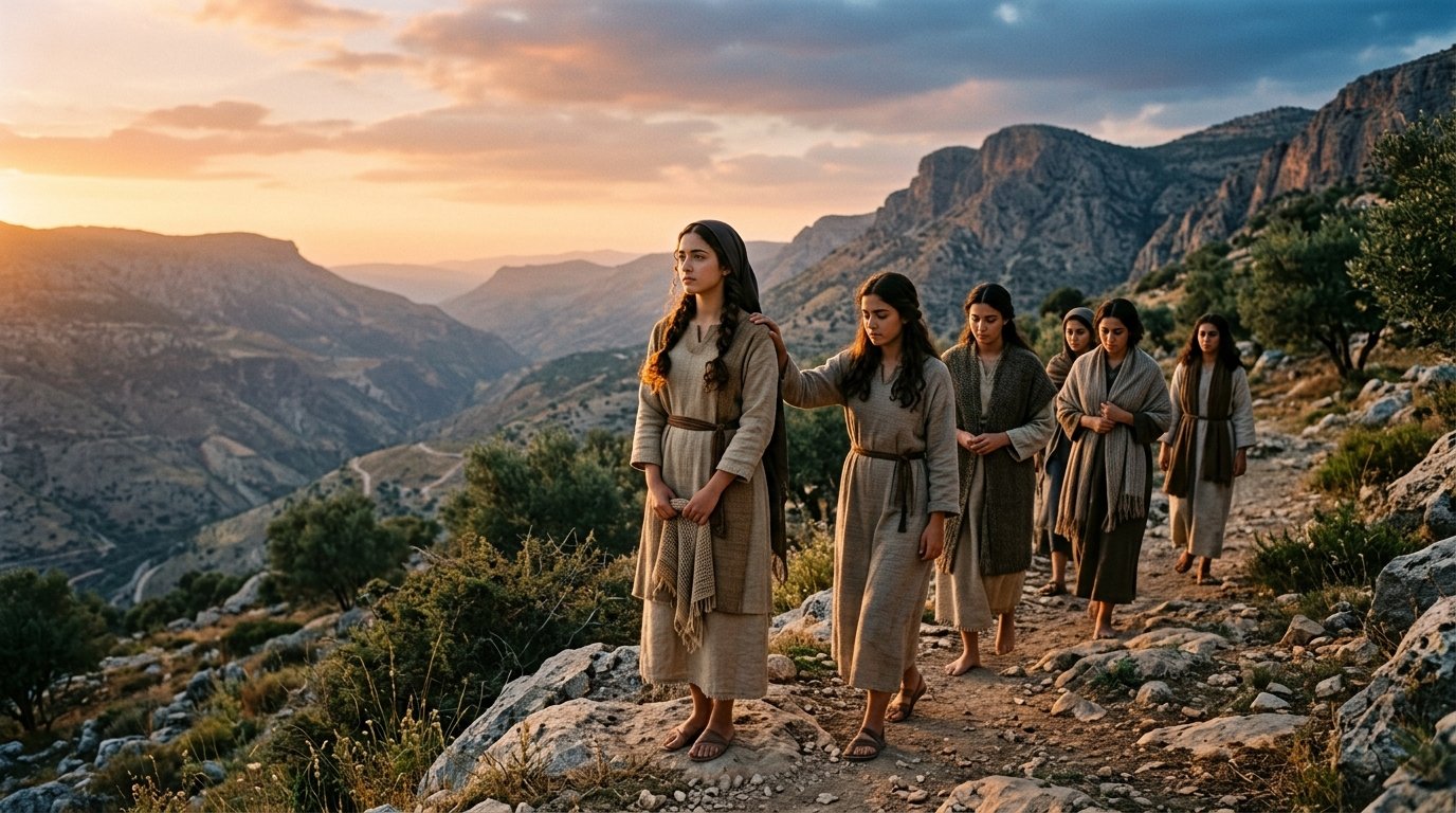 La hija de Jefté llora su virginidad en los montes con sus compañeras