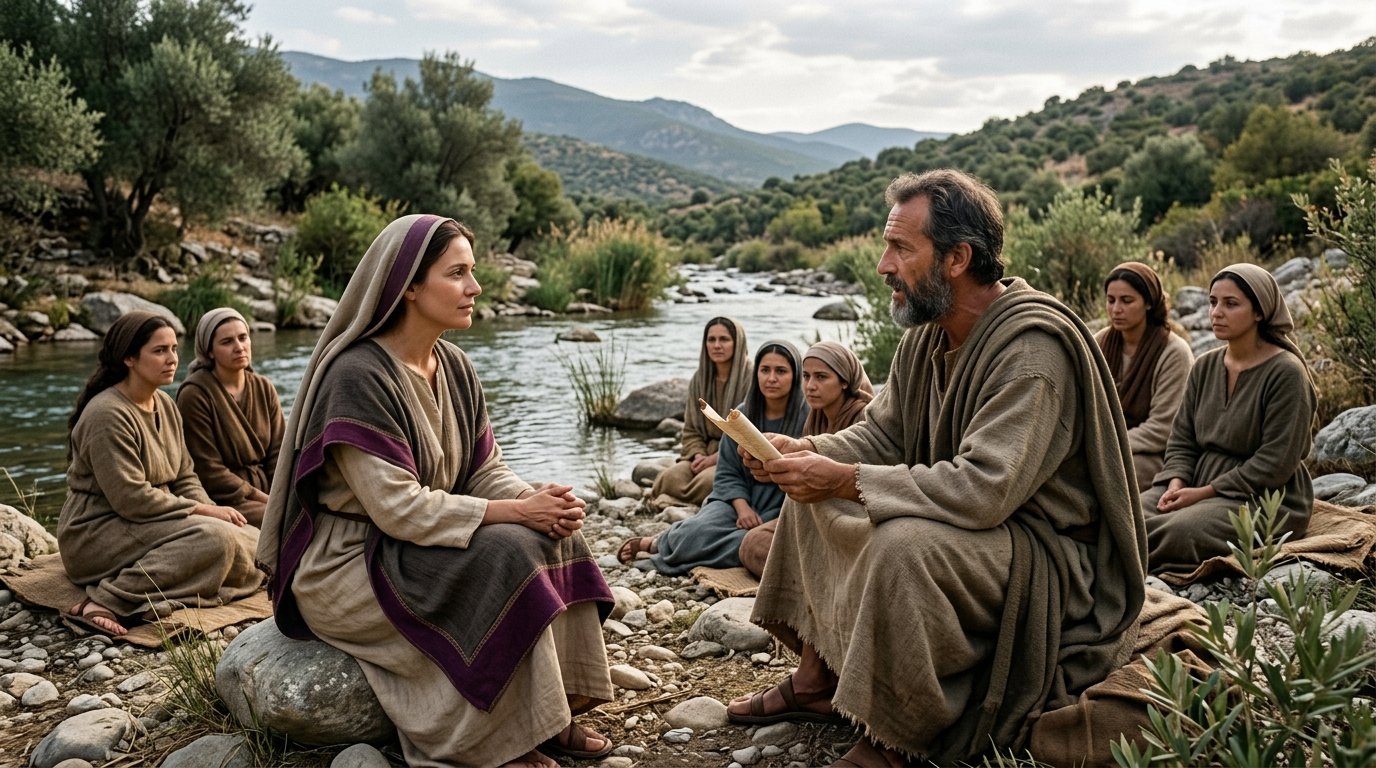 Lidia escucha a Pablo junto al río de Filipos según Hechos 16