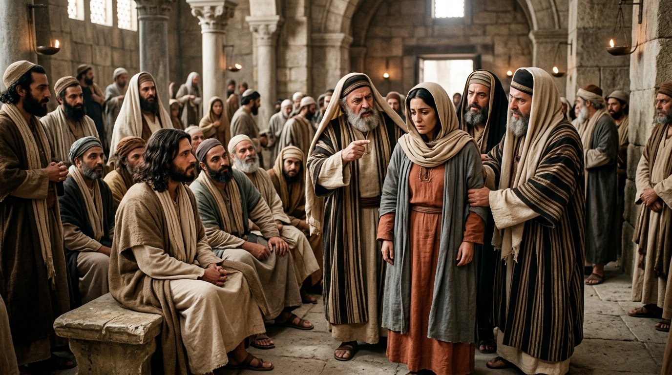 Los escribas y fariseos llevan ante Jesús a la mujer sorprendida en adulterio