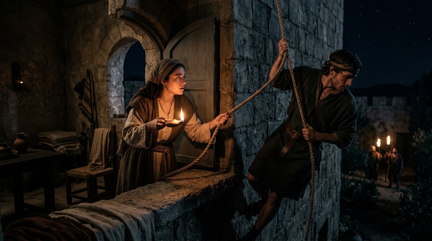 Mical ayuda a David a escapar por una ventana para salvarlo de Saúl