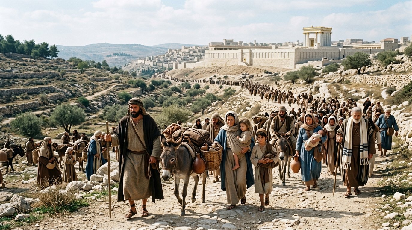 Peregrinos judíos viajando a Jerusalén en tiempos de Jesús