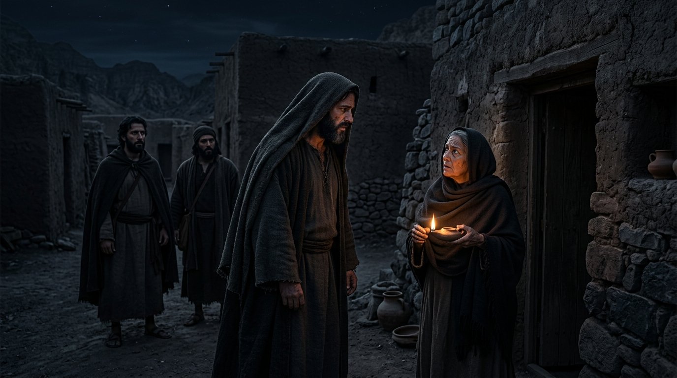 Saúl llega disfrazado de noche a la casa de la mujer de Endor según 1 Samuel 28