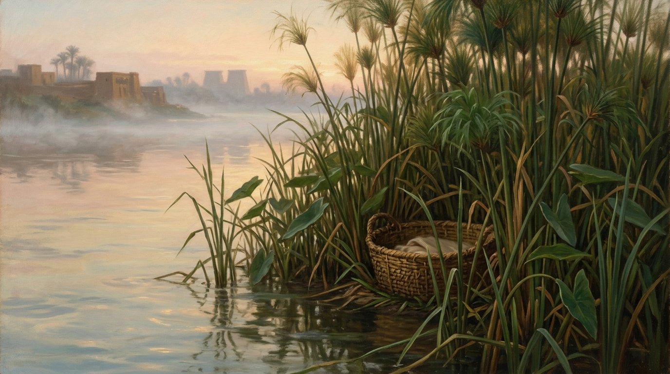 La hija del faraón junto a los juncos del río Nilo