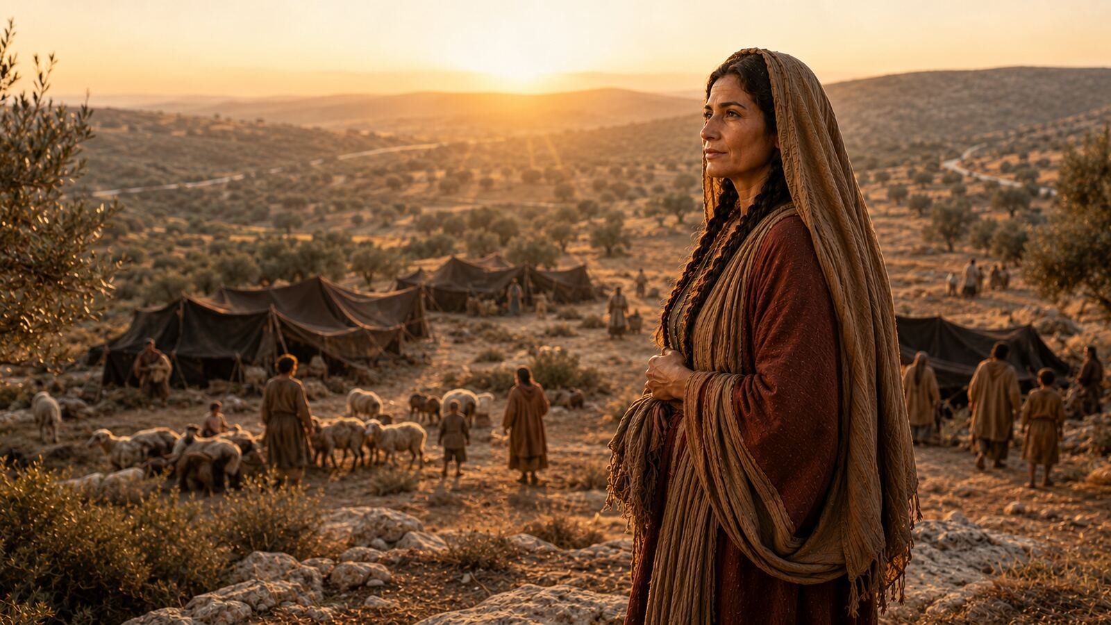 Lea contempla un campamento familiar en Canaán como símbolo de su legado en las tribus de Israel