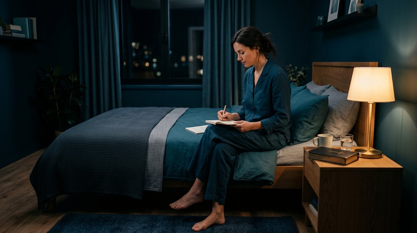 Rutina nocturna para preparar el descanso con escritura, calma y lectura bíblica