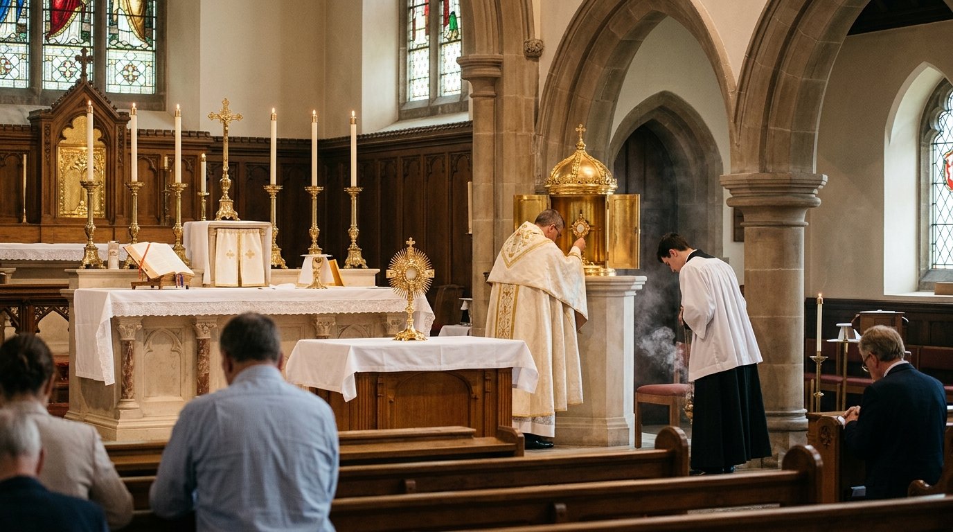 Reserva del Santísimo antes de comenzar la Misa en una capilla de adoración