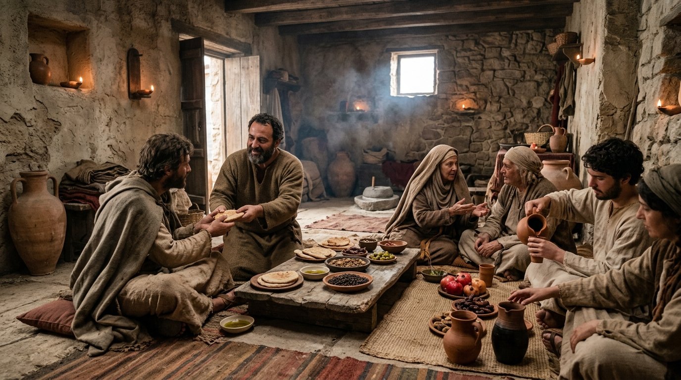 Comida compartida y hospitalidad alrededor de la mesa en tiempos bíblicos