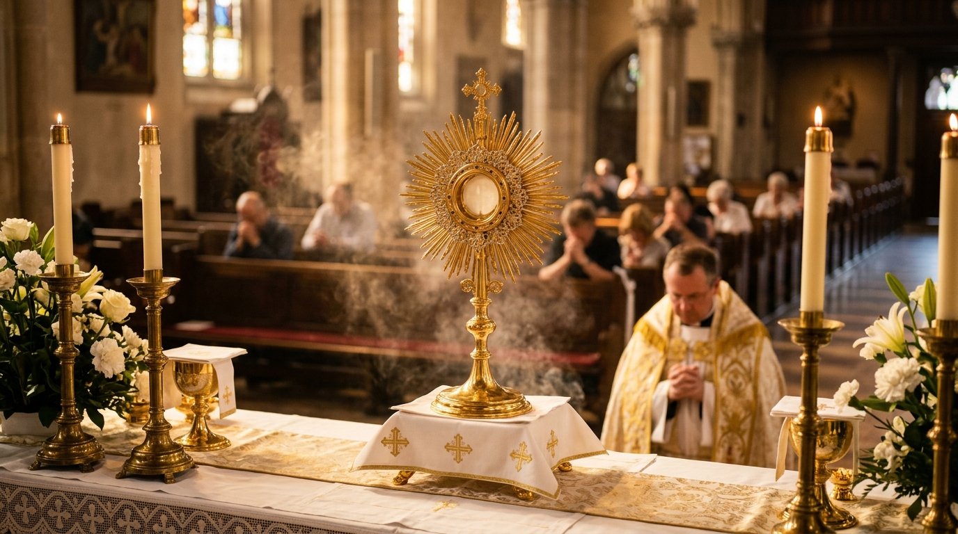 Custodia con el Santísimo Sacramento durante la adoración eucarística