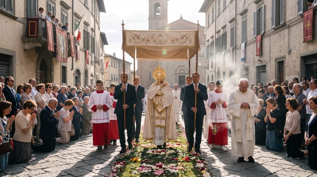 Corpus Christi: procesión eucarística con custodia y Santísimo Sacramento