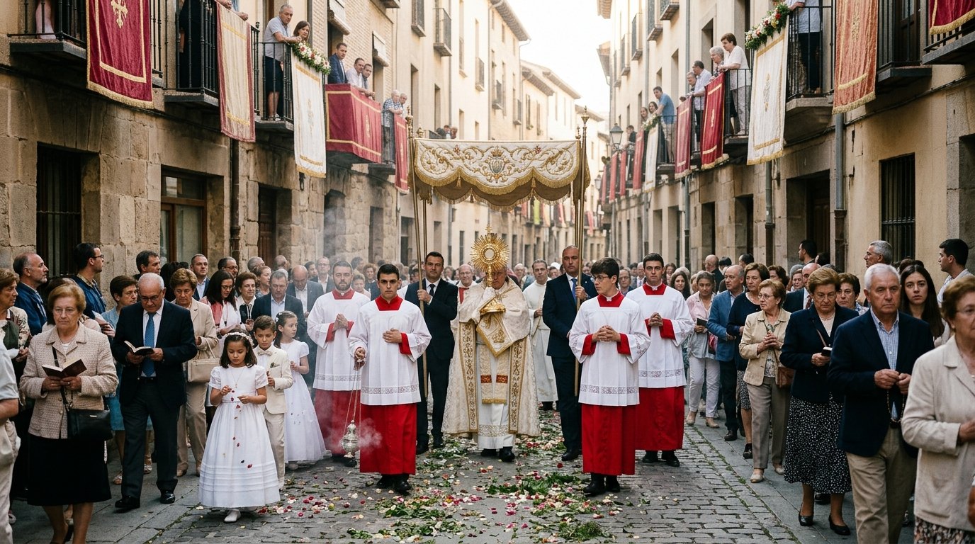 Procesión de Corpus Christi con custodia bajo palio