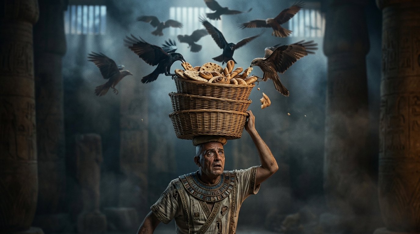 Sueño del panadero con tres cestas y aves según Génesis 40