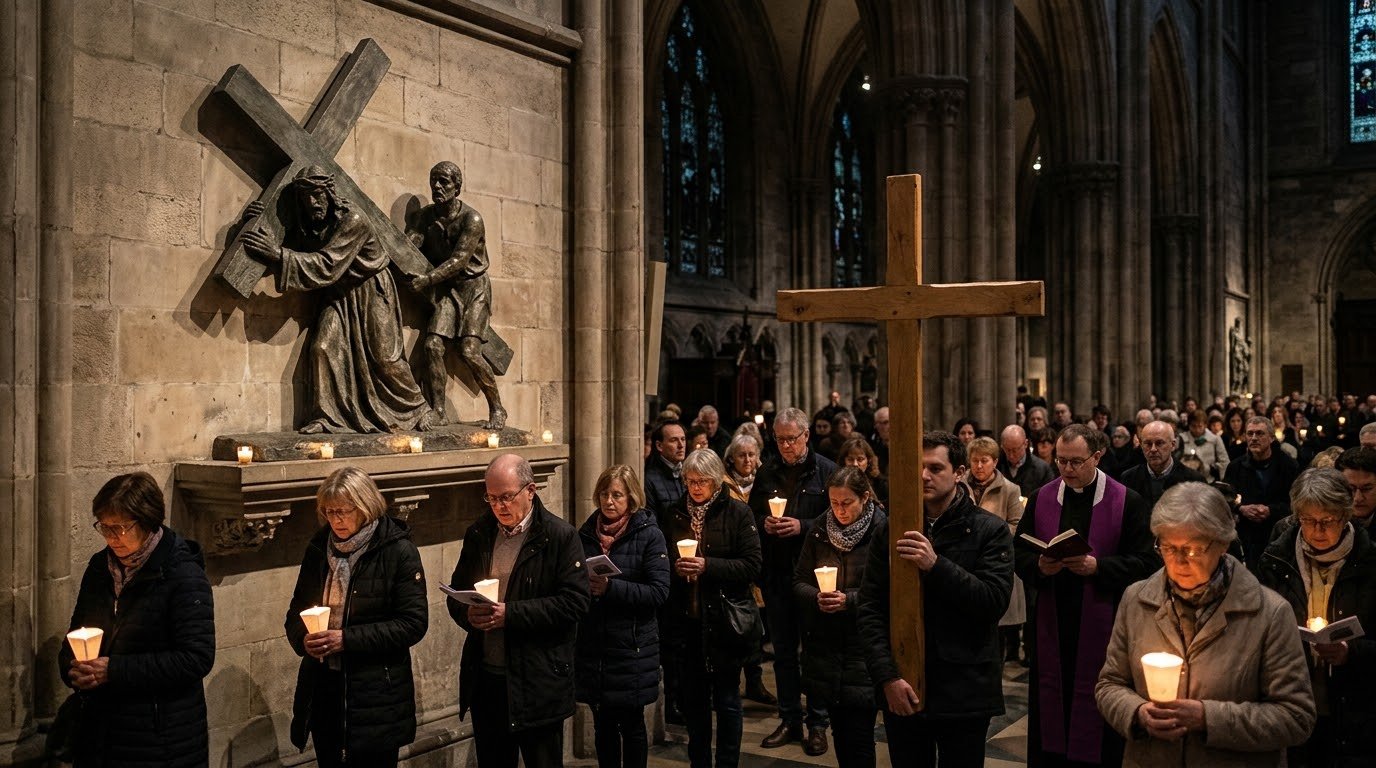 Simón de Cirene en la quinta estación del Vía Crucis