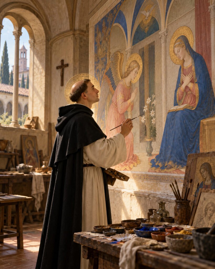 Beato Angélico, fraile dominico, pintando una Anunciación en un fresco del convento de San Marcos