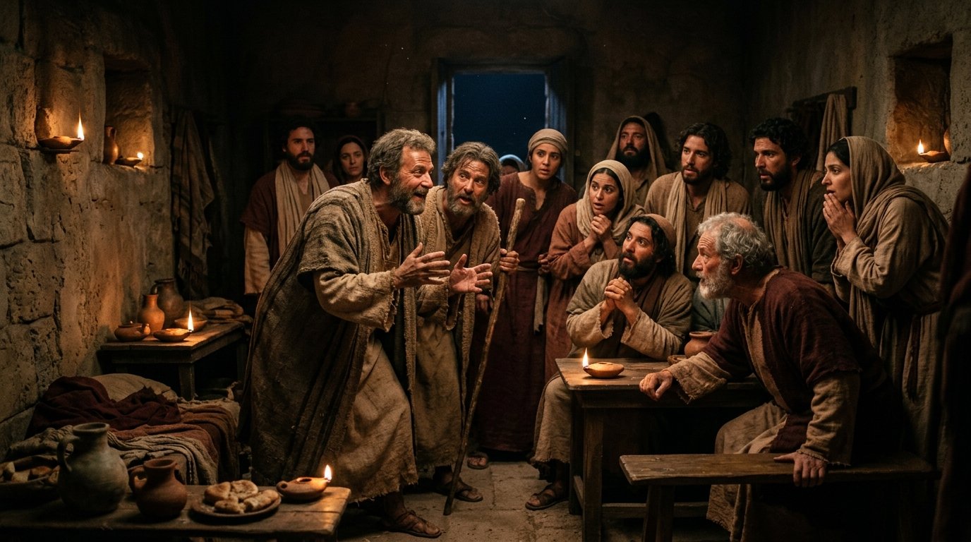 Los discípulos de Emaús regresan a Jerusalén para anunciar que han visto a Jesús resucitado
