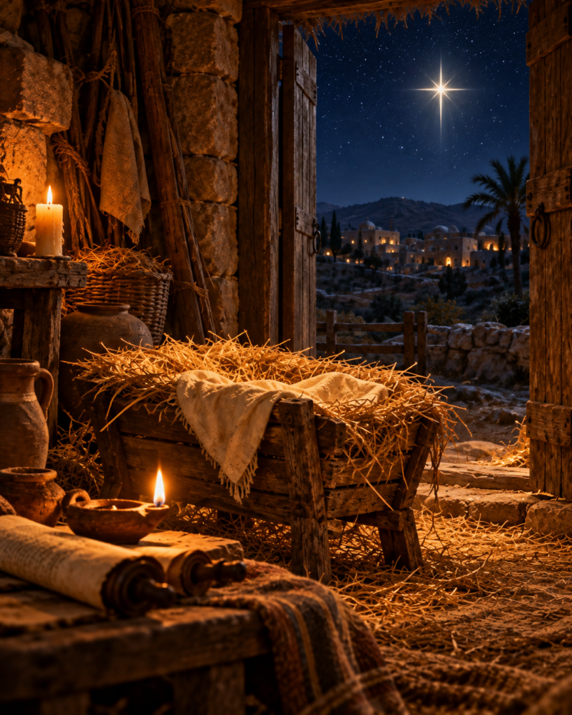 Atributos de Nochebuena 2026: estrella de Belén, pesebre, lámpara, vela, Escrituras y cielo nocturno