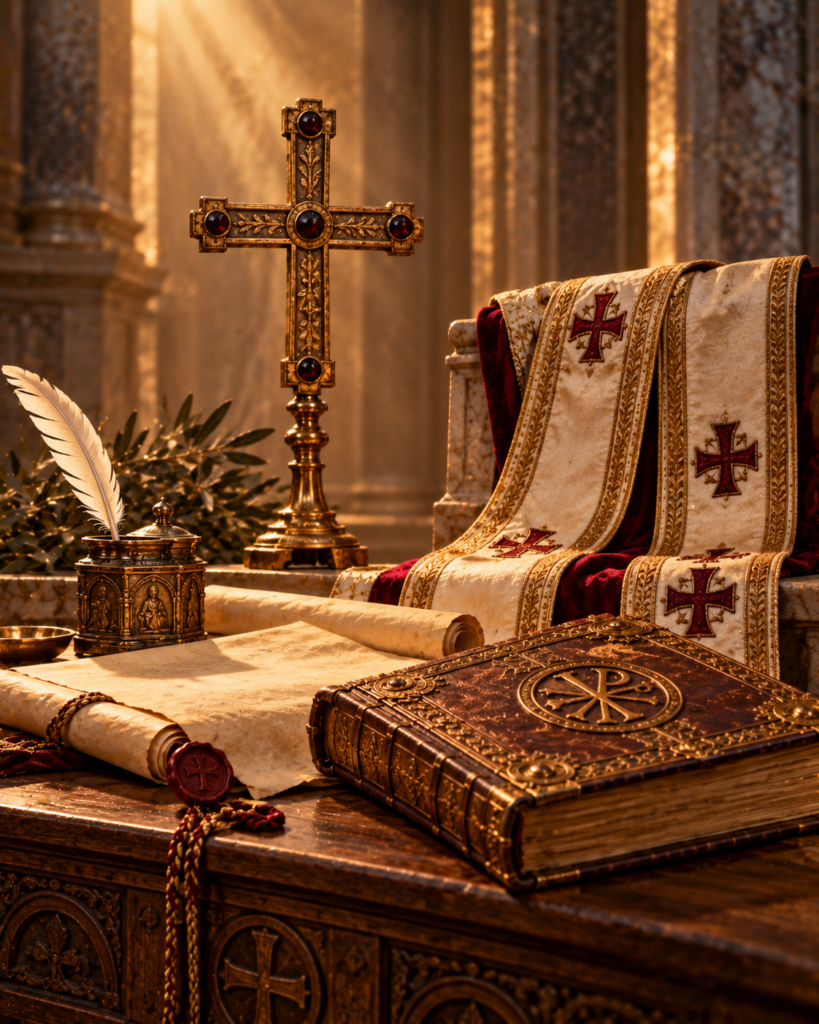 Carta, cruz, palio, libro y escritorio: símbolos del magisterio y gobierno pastoral de san Gelasio I.